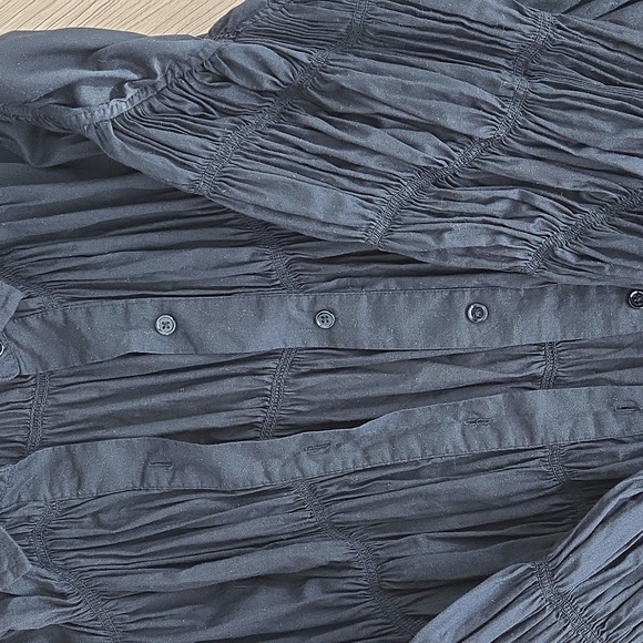 Zara Black Collared Rouched Oversized Shirt Small - Picture 4 of 7